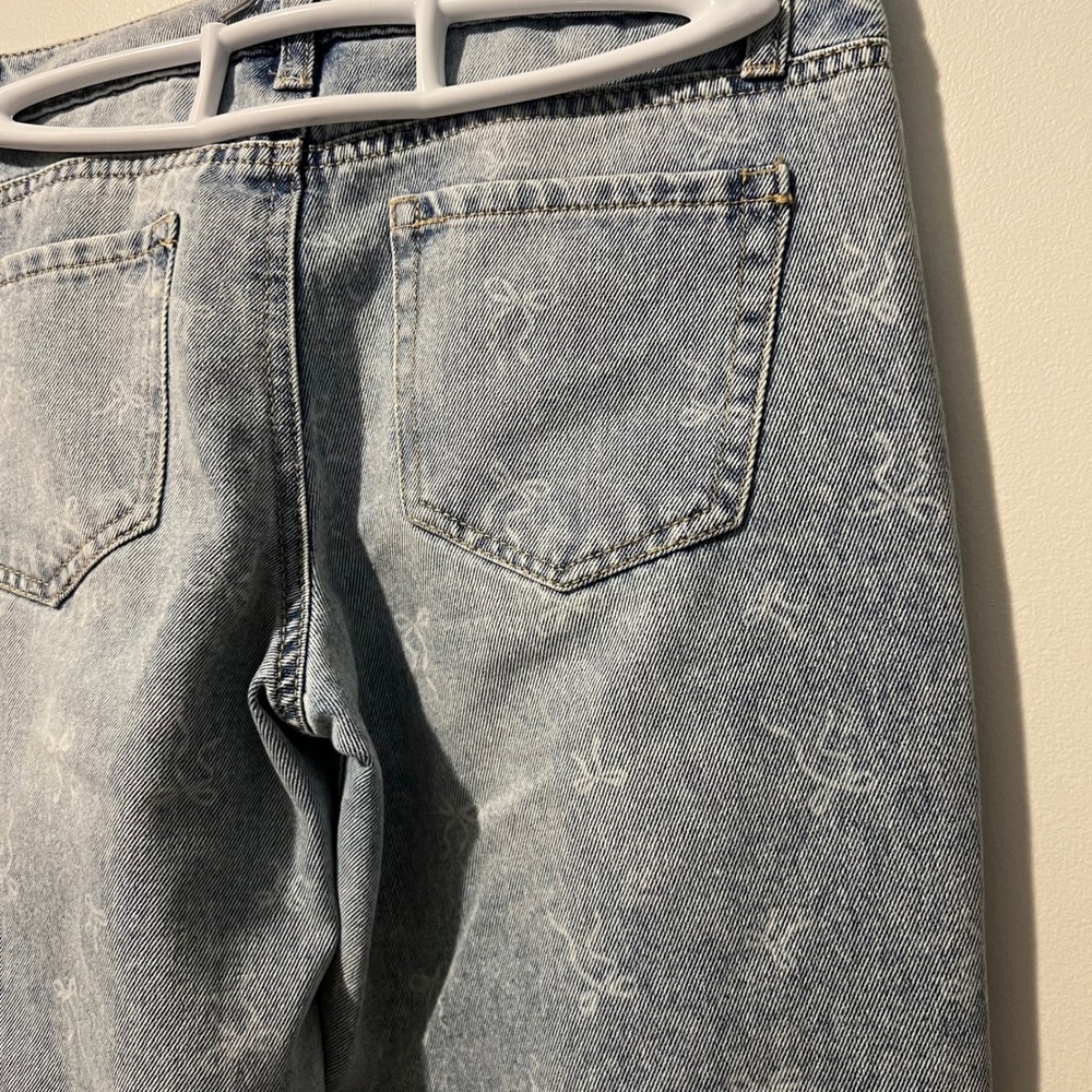 RSQ Kids Girls Light Wash Bow Print Straight Leg Denim Jeans Size 14 Acid Wash